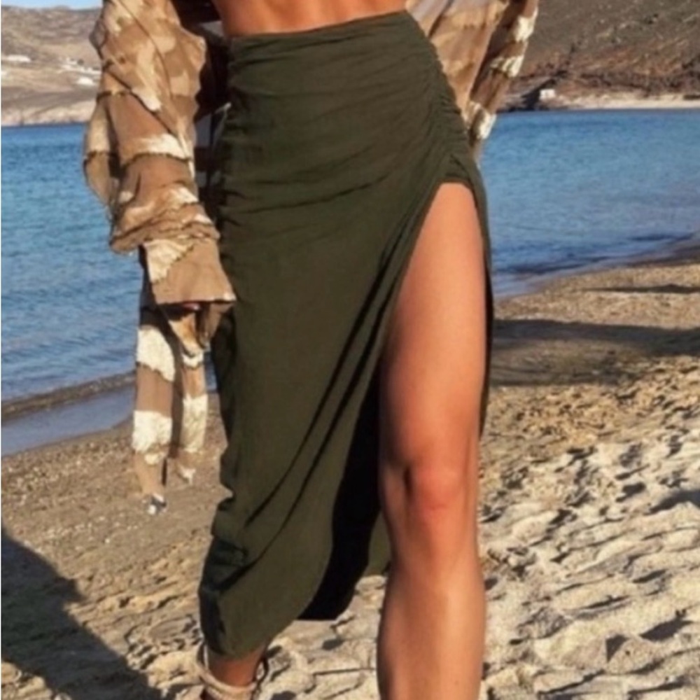 Green Ruched Women's Skirt
